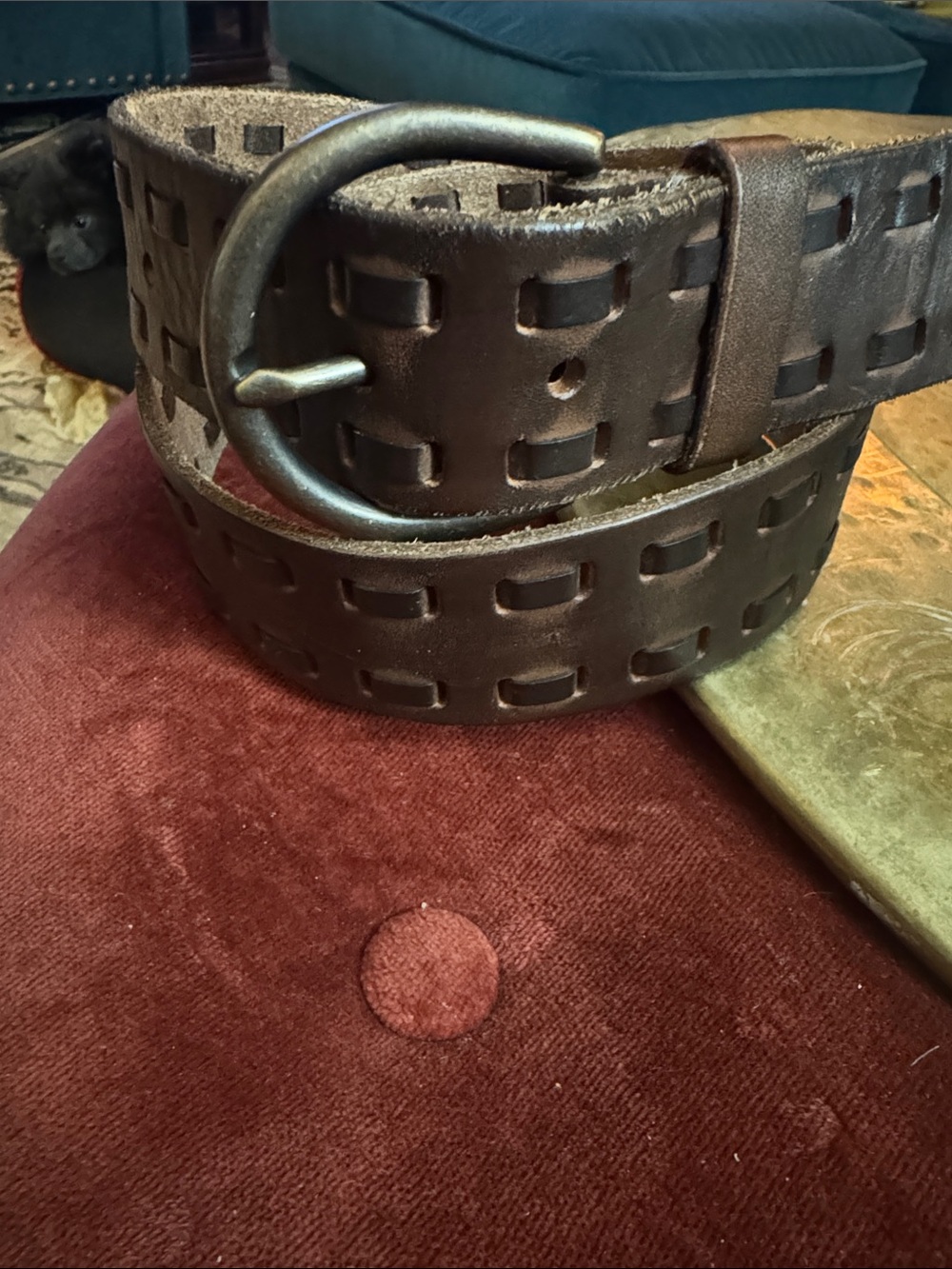 Mossimo Supply Co. Brown Leather Cutout Belt with Rounded Buckle